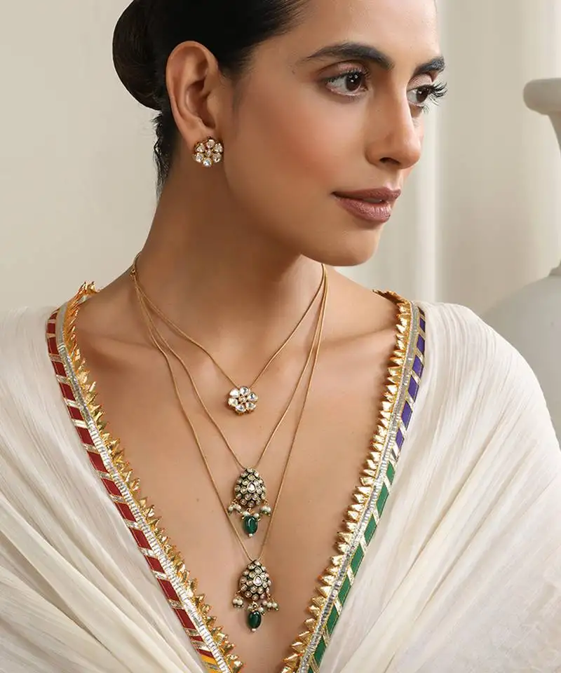 Green polki layered necklace set