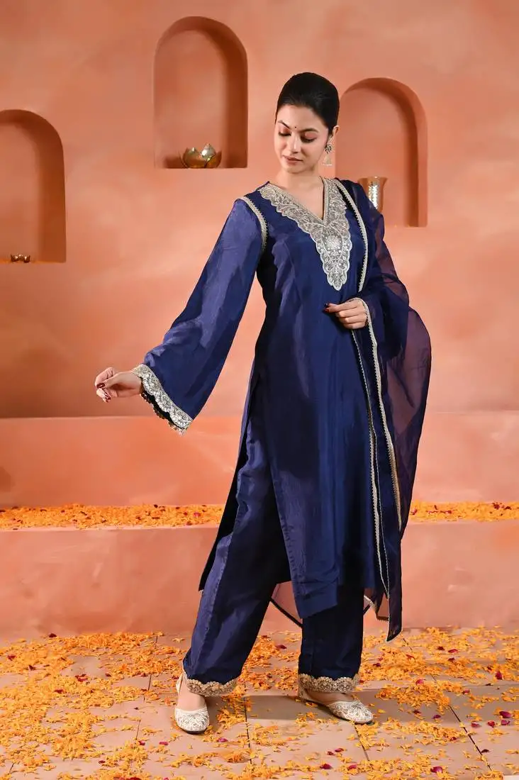 Blue silk kurta set