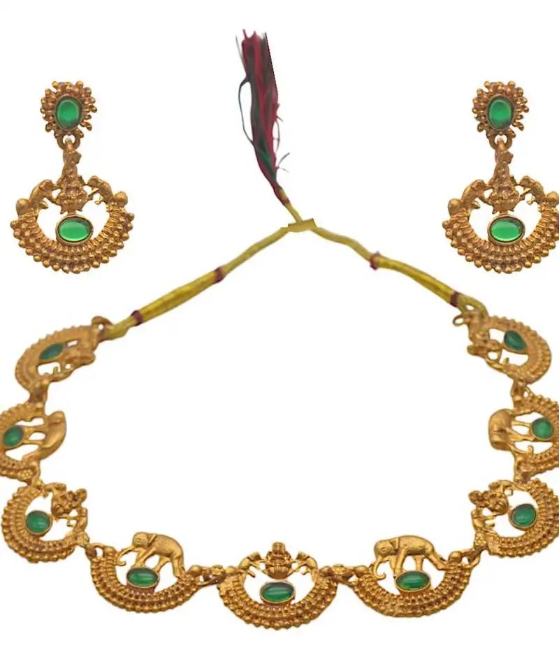 South indian gold plated necklace set with dangle earrings lightweight jewelry for every occasion for women