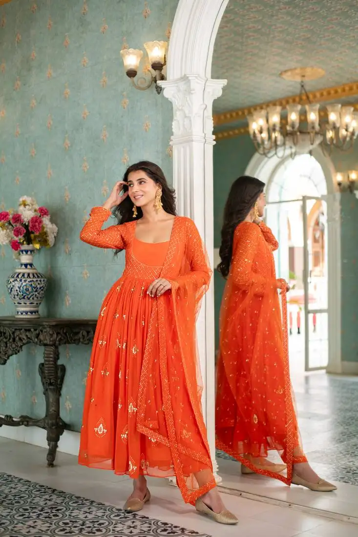 Orange choli style anarkali set
