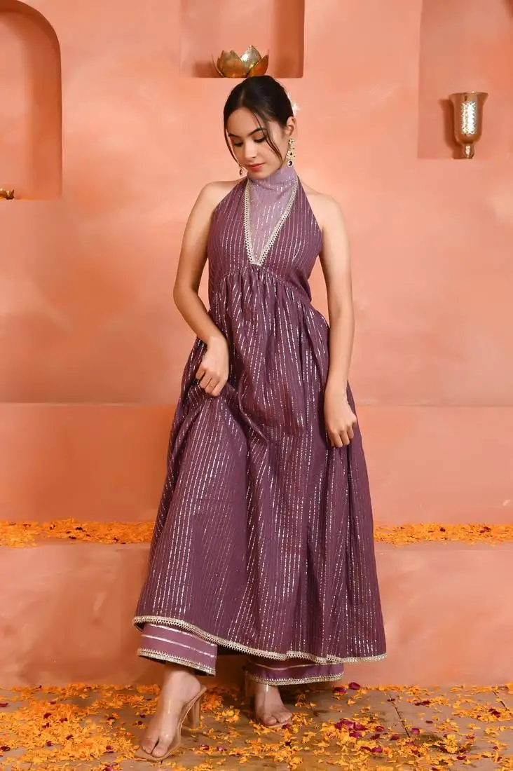 Mauve halterneck kurta set