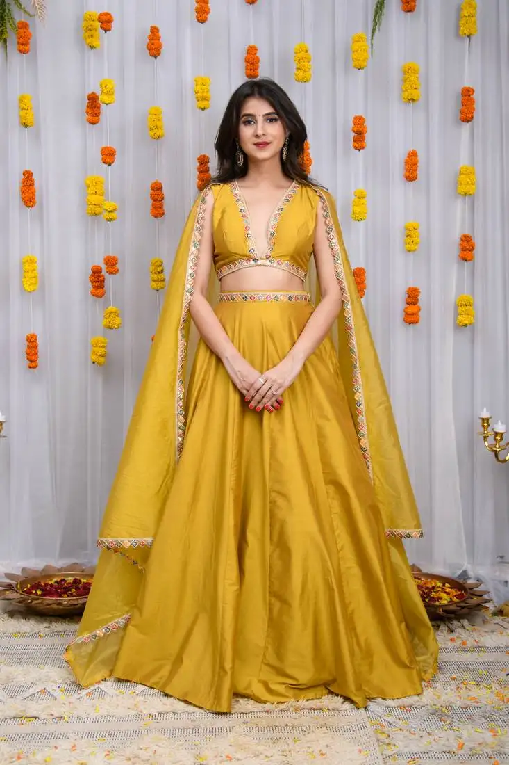 Mustard silk lehenga