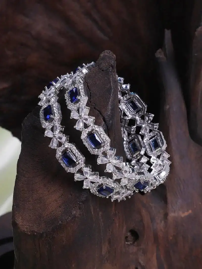 Indian style cubic zirconia beaded bangle set bridal jewelry blue sapphire american diamond bangle
