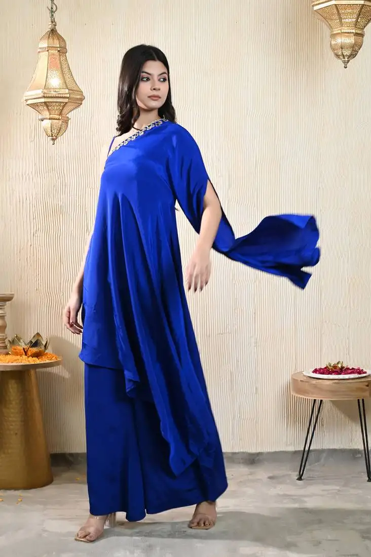 Blue one shoulder kaftan set