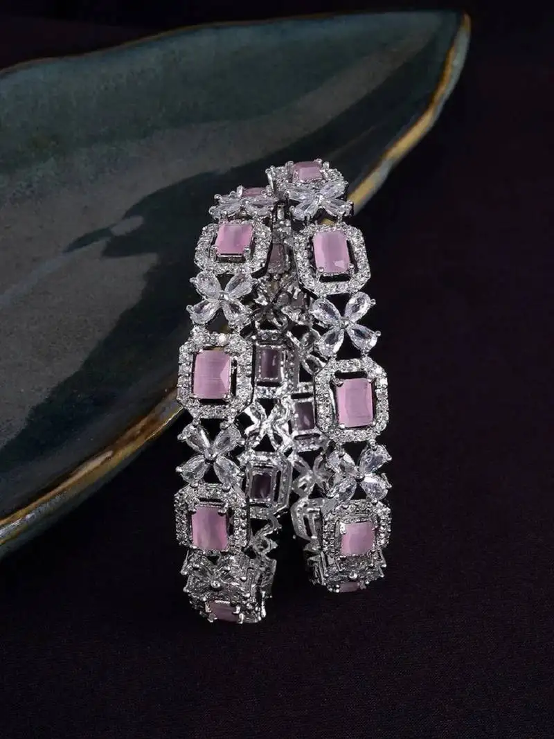 Bollywood style cubic zirconia stone beaded bangle set rose quart bangle bridal bangle set western bangle