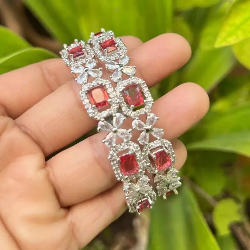 Zircon red bangle set american diamond beaded bangle set bridal western bangle multicolor bangle set