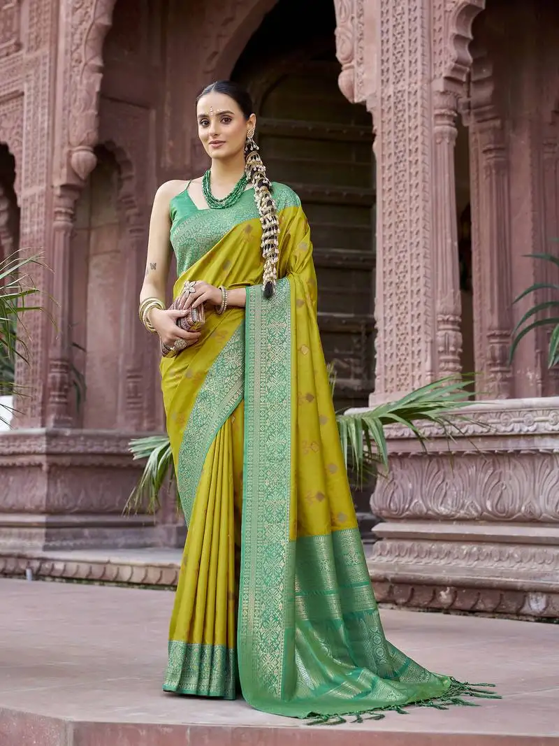 Ligth green patola silk blend zari jacquard work designer saree