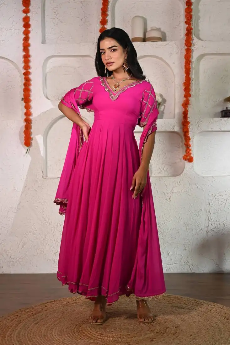 Pink georgette anarkali set