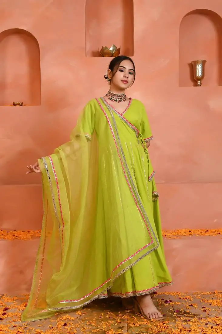 Green cotton anarkali set