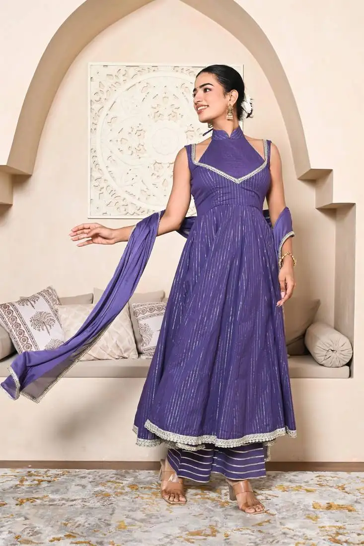 Purple lurex anarkali set