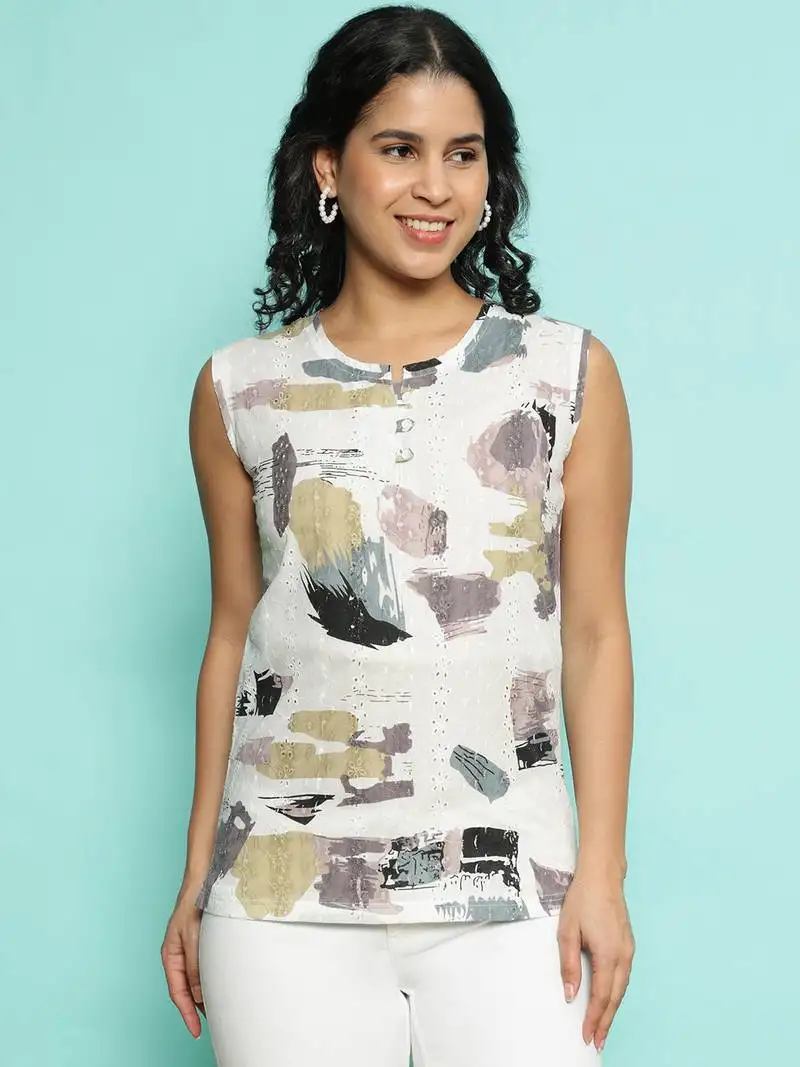 Senorita black & violet blended printed top , sleeve less