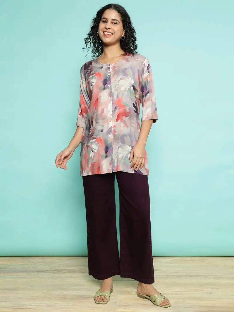 Senorita light pink modal printed co-ord set - regular fit, full sleeve