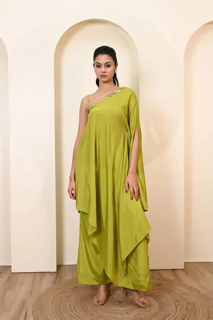 Green one shoulder kaftan set