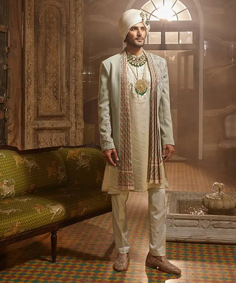 Open sage green textured indo-western