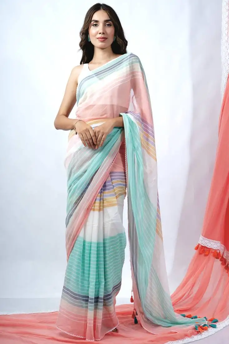Multicolor woven mul cotton handloom saree