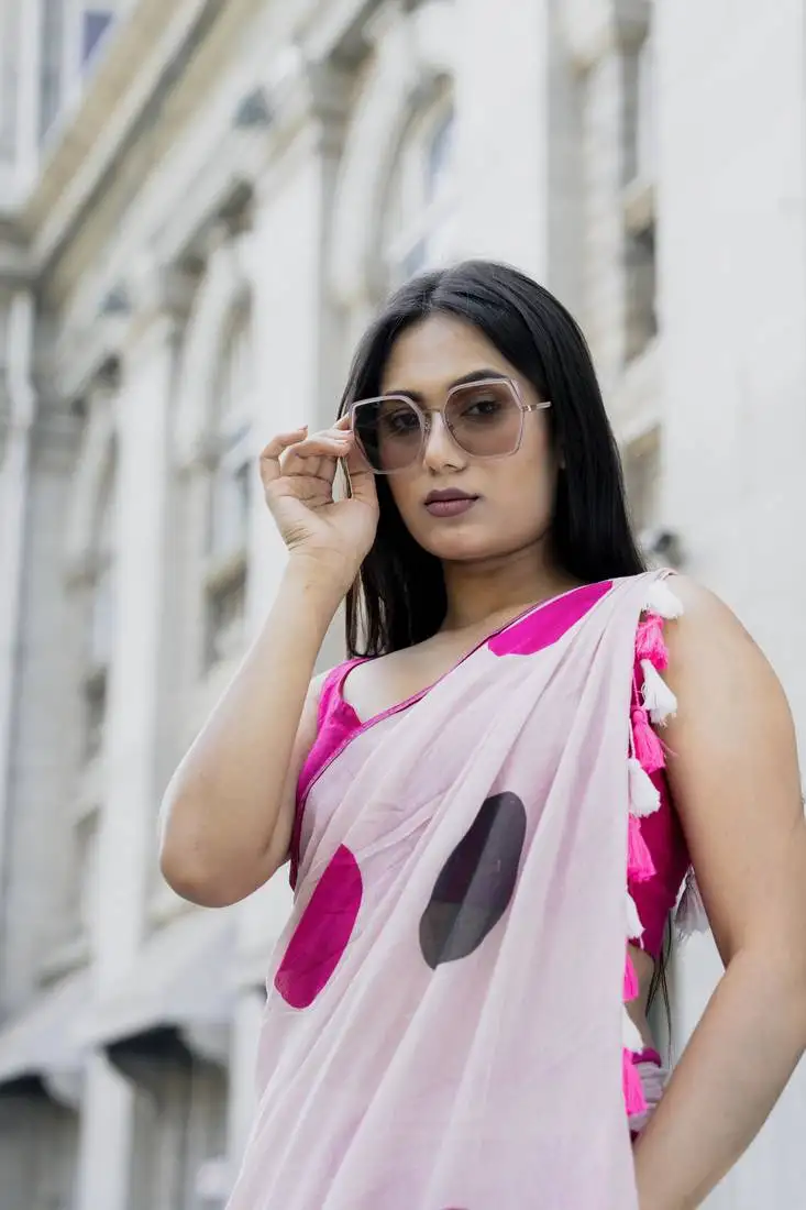 Pink hand painted cotton saree