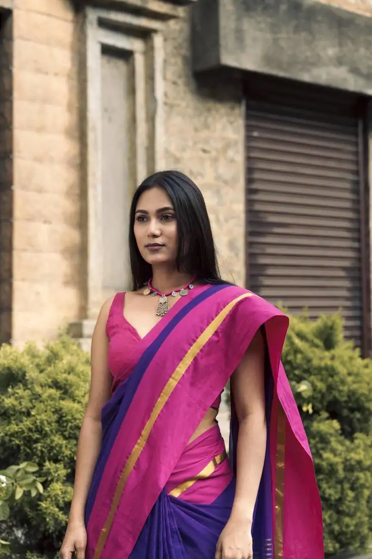 Jamuni mul cotton saree with contrast border
