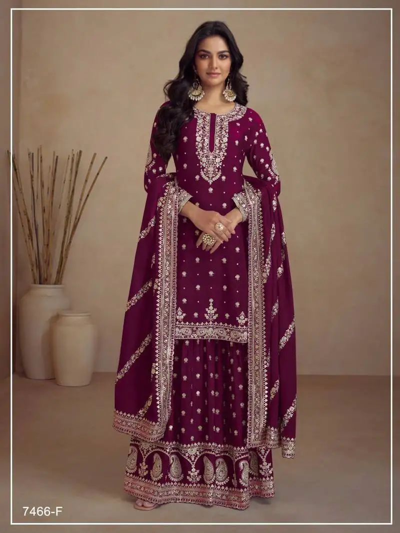 Wine silk semi stitched wedding palazzo suits