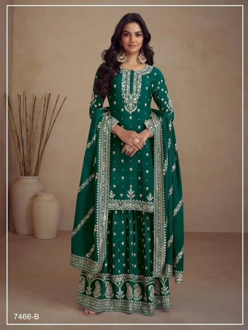 Dark green silk semi stitched wedding palazzo suits