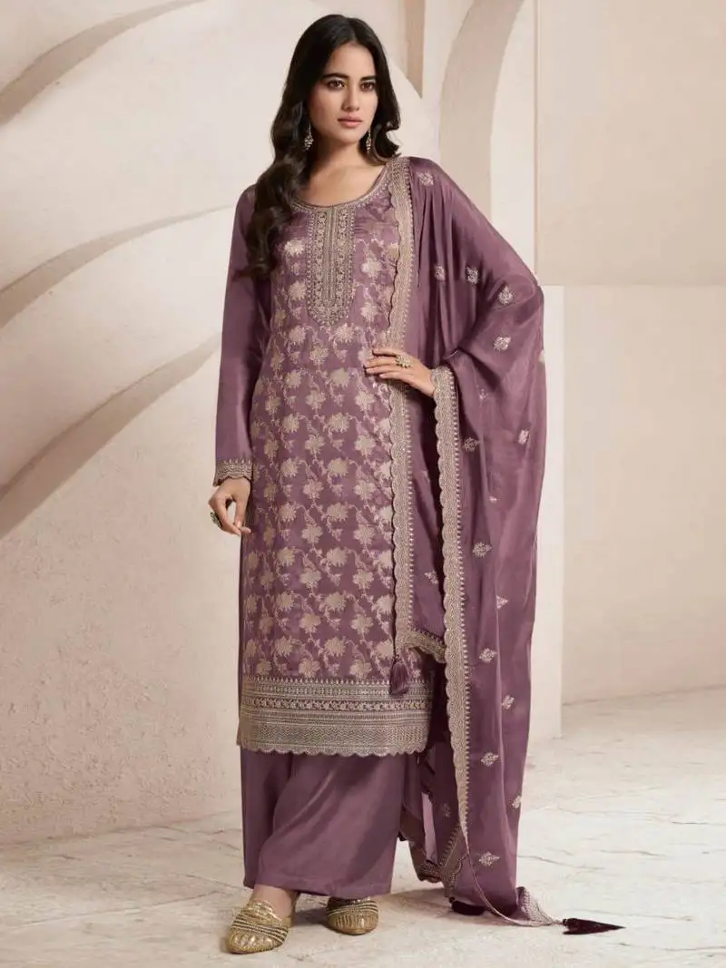 Light purple viscose jacquard semi stitched wedding suits