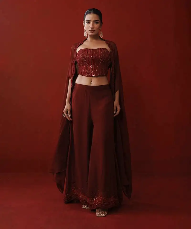Maroon corset & pallazo set