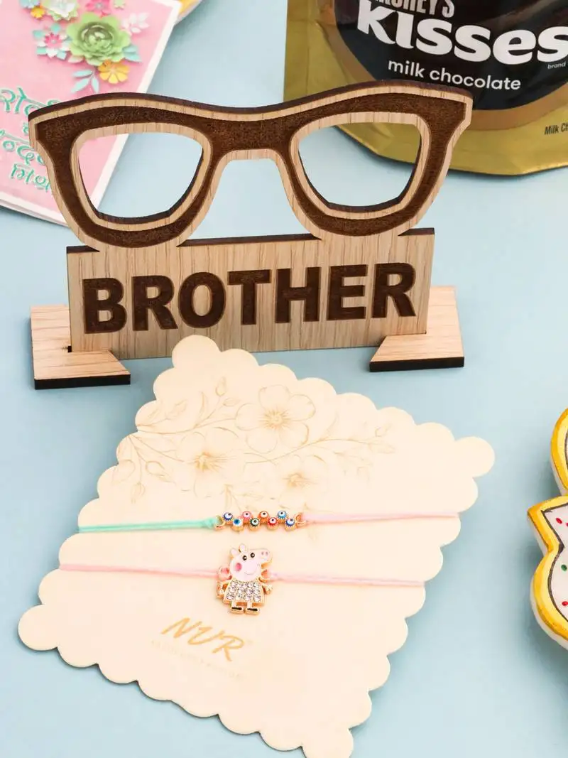 Kids set of 2 cartoon artificial stones thread rakhi, combo for rakshabandhan