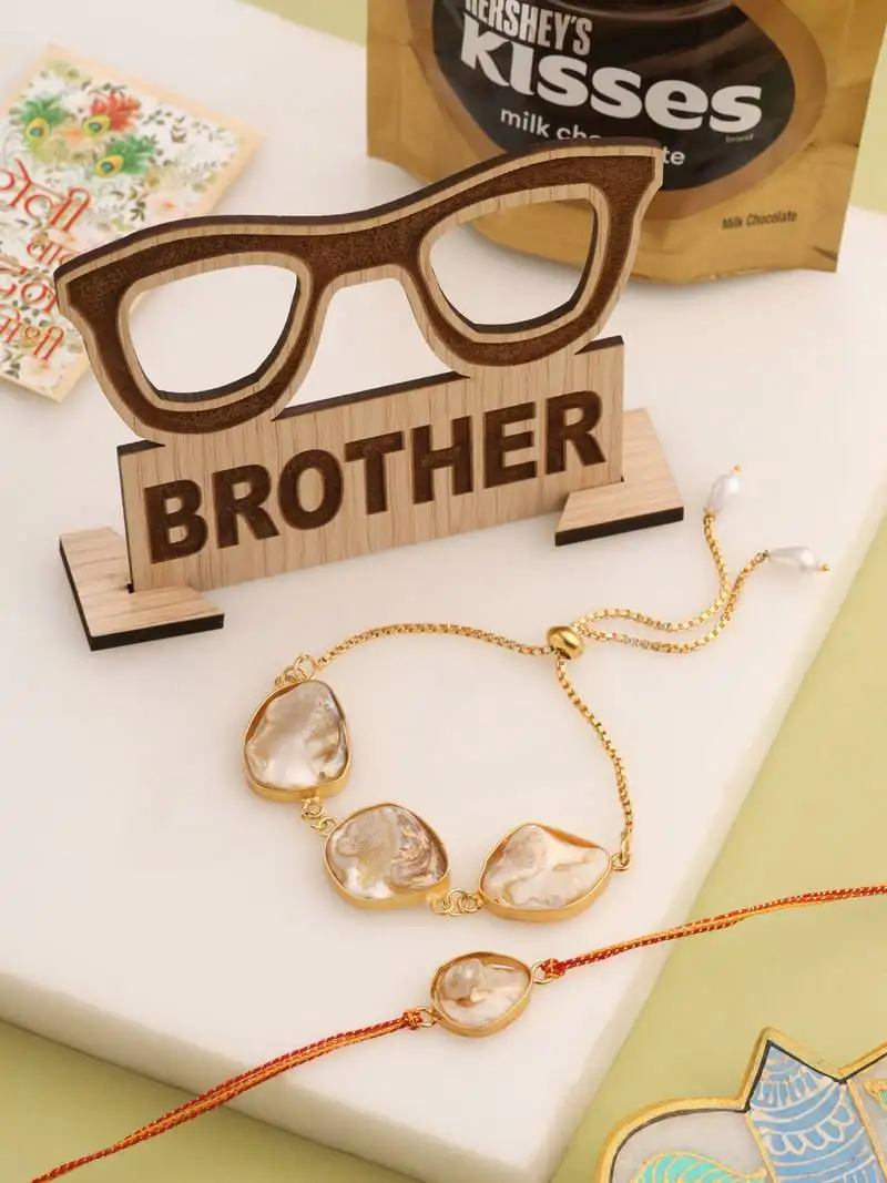 Set of 2 gold toned pearls bhaiya bhabhi rakhi, combo for rakshabandhan