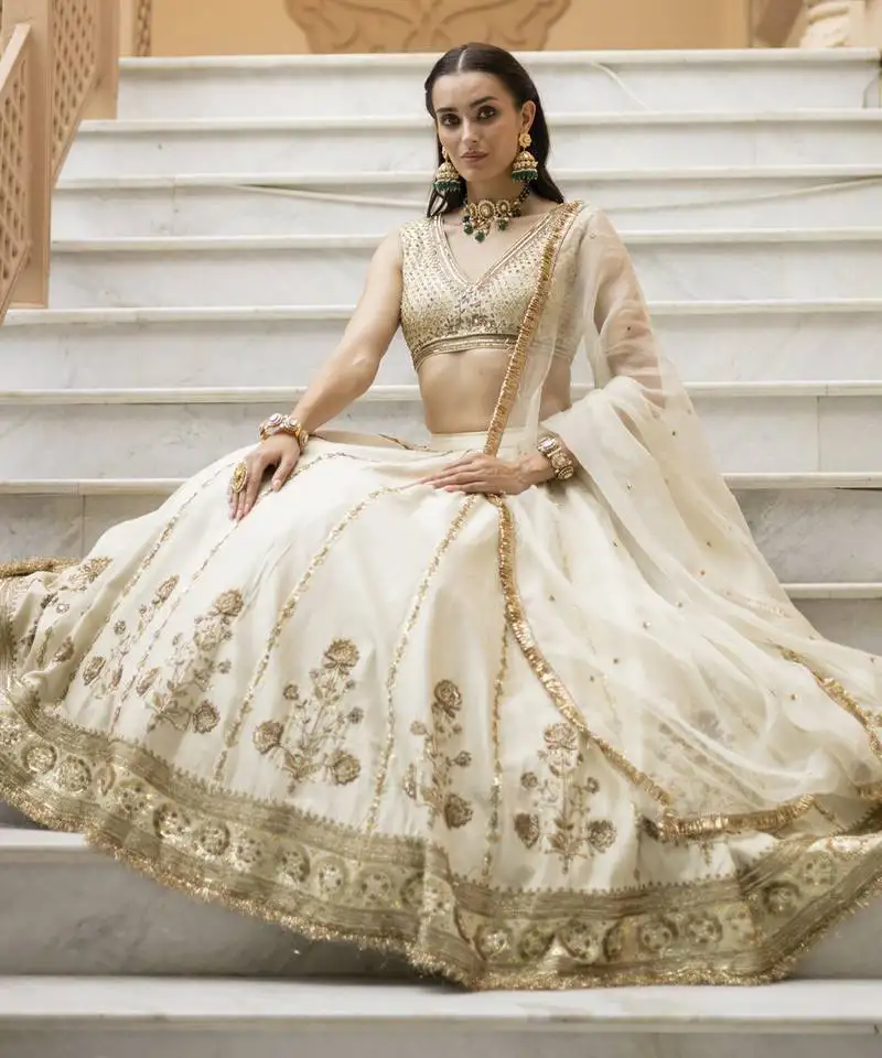 Off white sequence embroidered chanderi base lehenga set