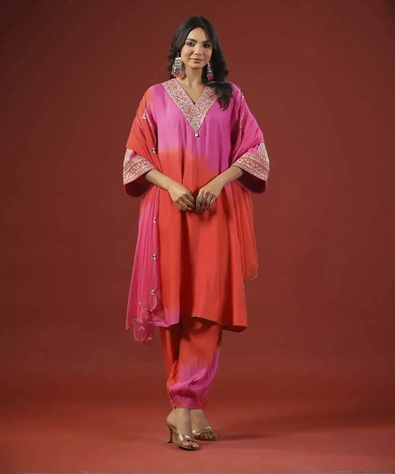 Pink and orange ombre kurta set