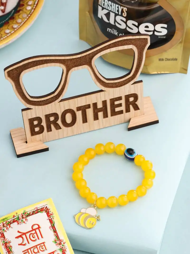 Kids cartoon design yellow artificial beads thread rakhi, combo for rakshabandhan