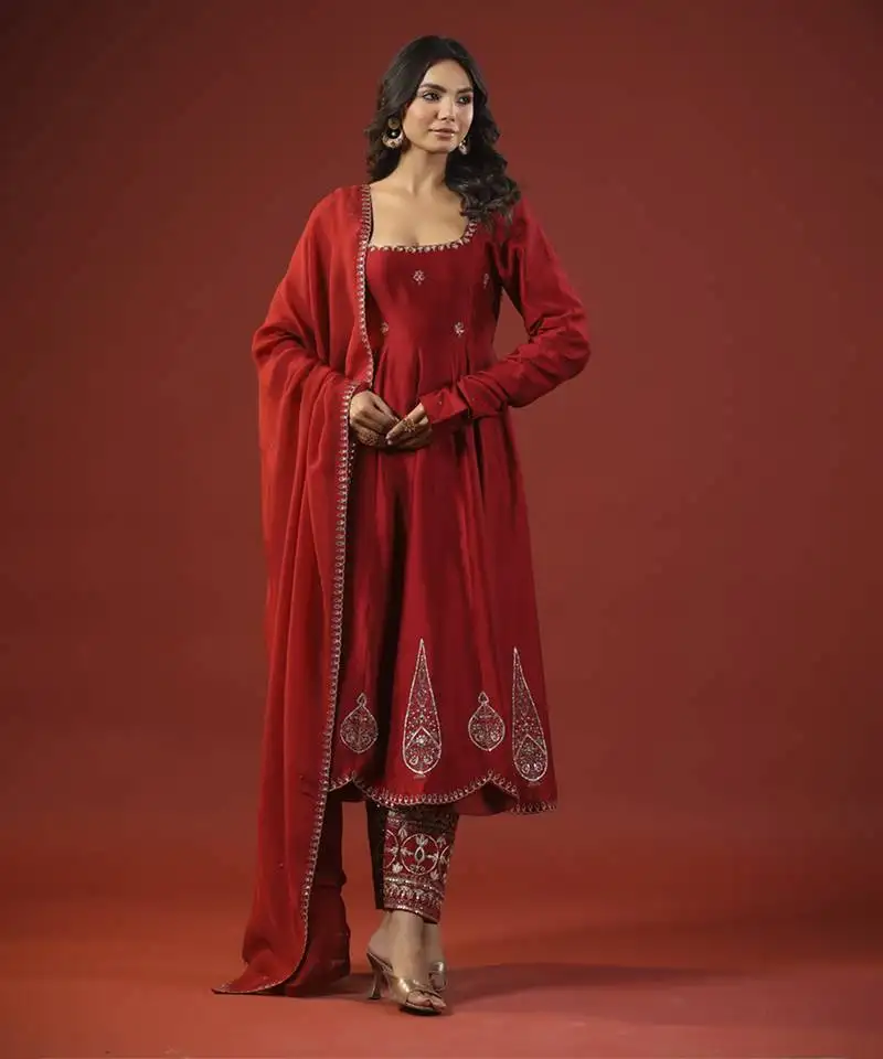 Rustic red anarkali set