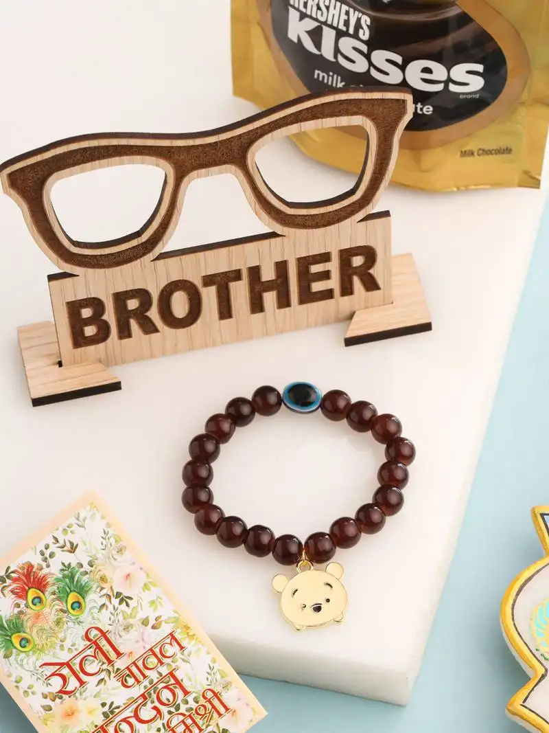 Kids cartoon design brown artificial beads thread rakhi, combo for rakshabandhan