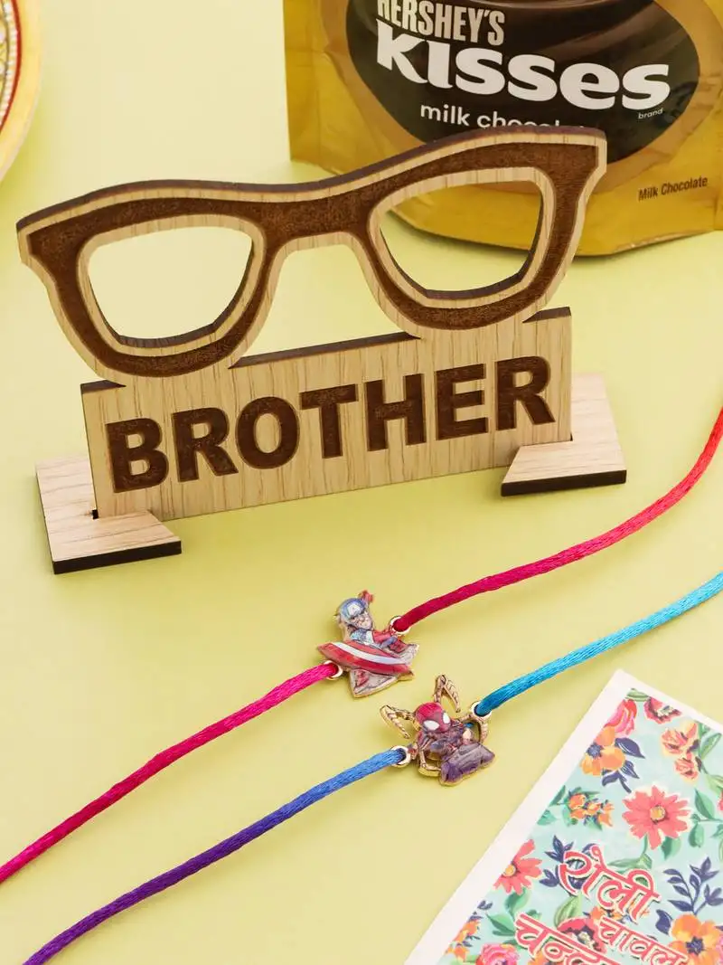 Kids set of 2 cartoon character purple & red thread rakhi, combo for rakshabandhan