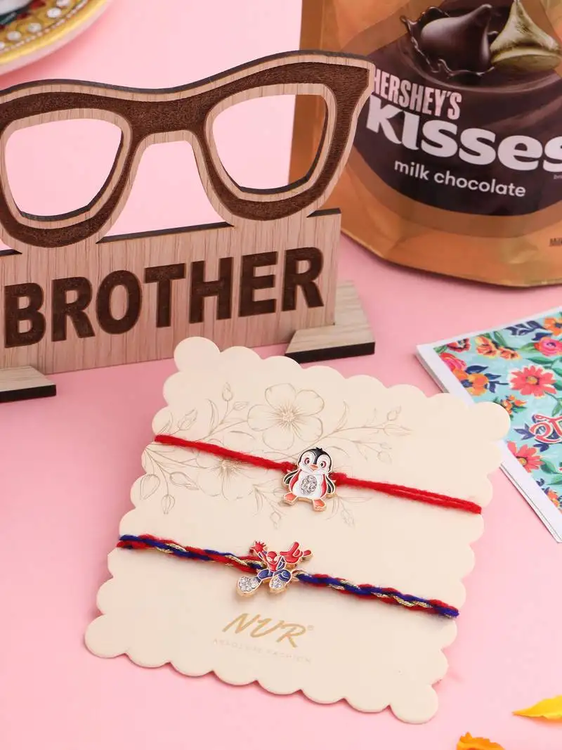 Kids set of 2 cartoon character blue & red thread rakhi, combo for rakshabandhan