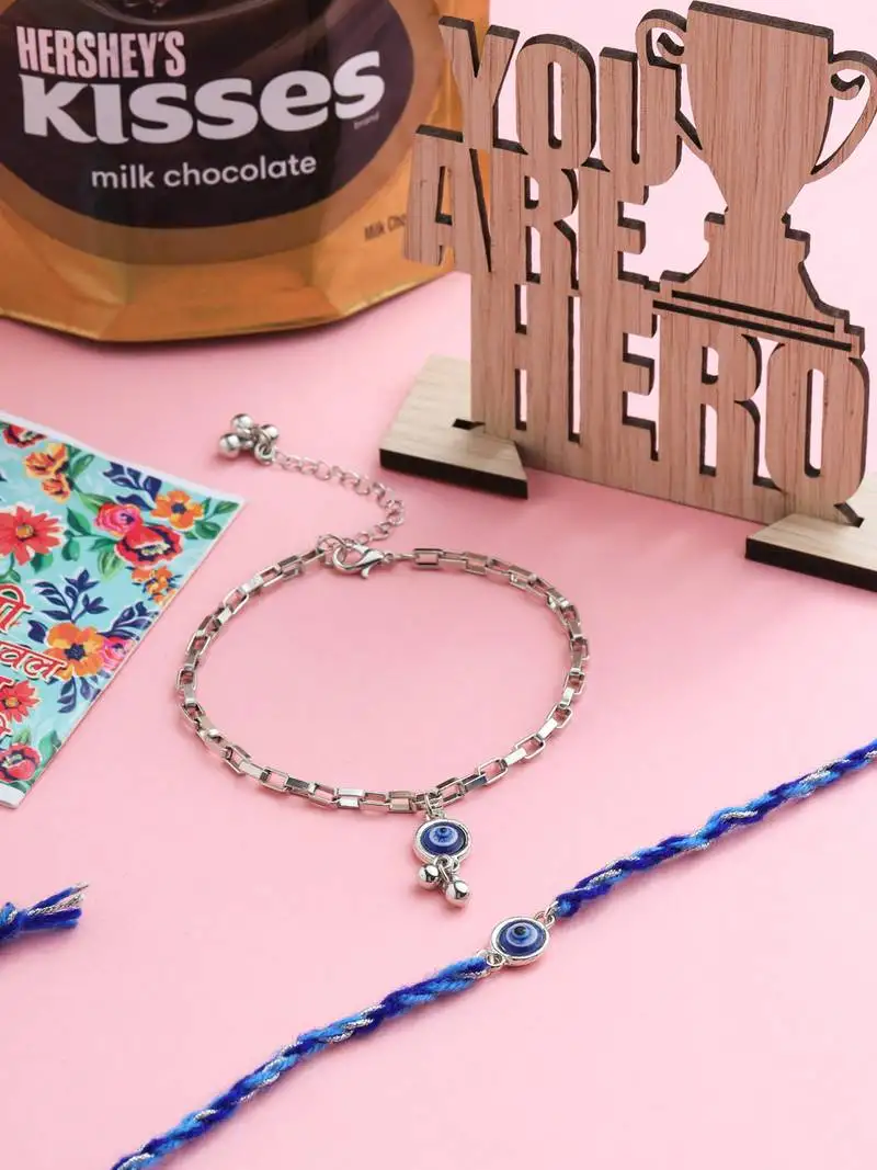 Set of 2 blue evil eye bhaiya bhabhi rakhi, combo for rakshabandhan