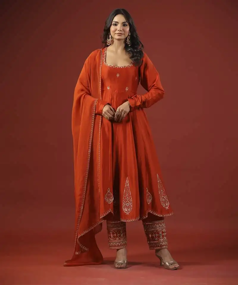 Rustic orange anarkali set