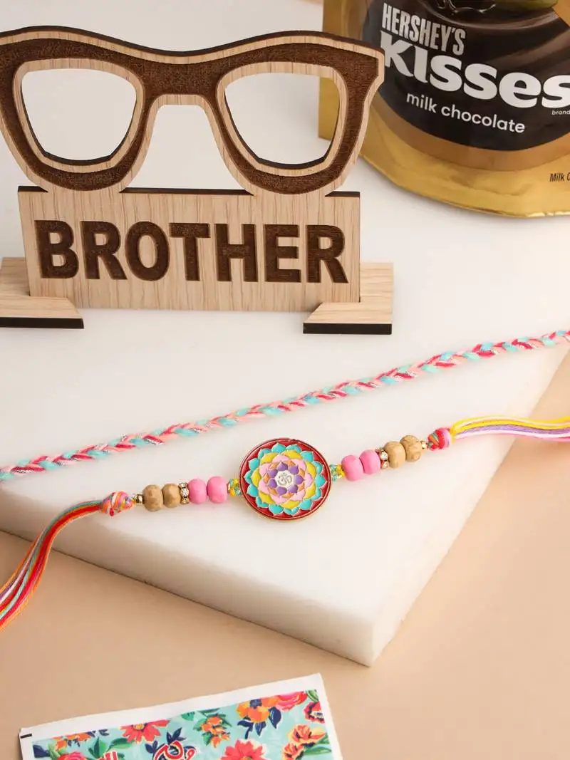 Men set of 2 multicolor artificial stones & beads thread rakhi combo