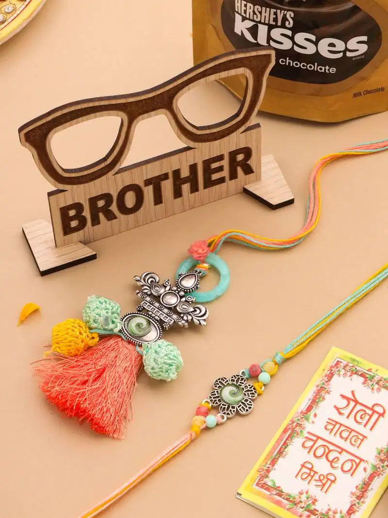 Set of 2 artificial beads traditional bhaiya bhabhi pair rakhi combo