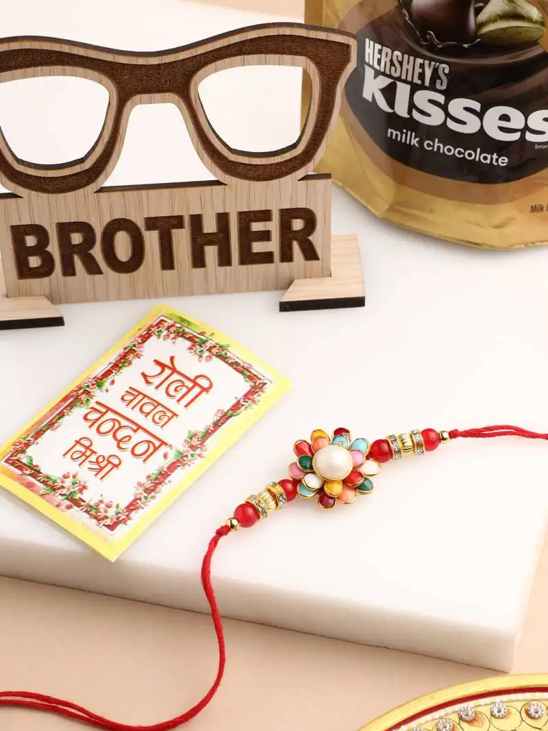 Men multicolor beads & pearls floral design thread rakhi, combo for rakshabandhan