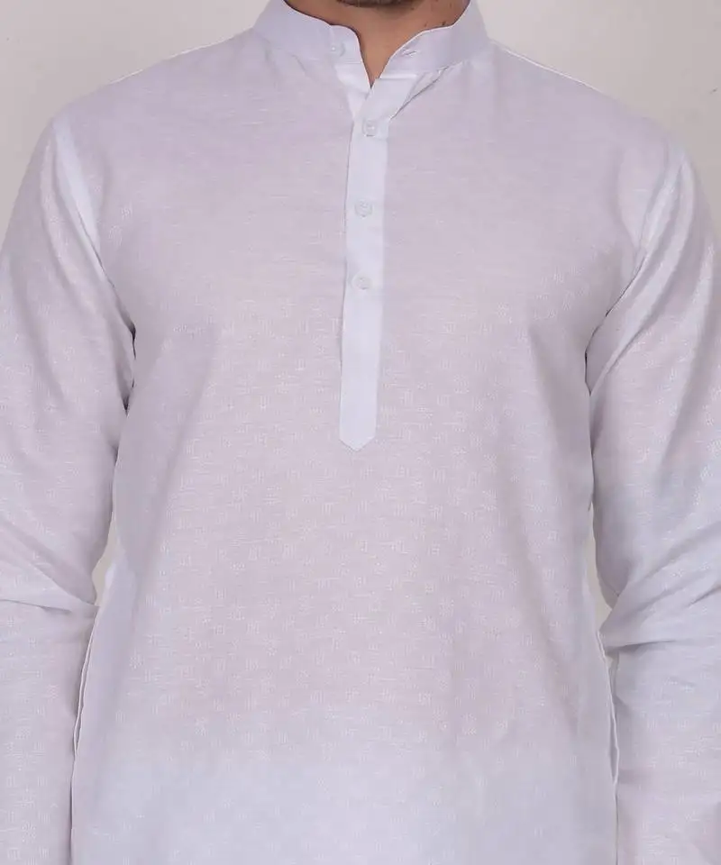 White self weaving cotton straight kurta