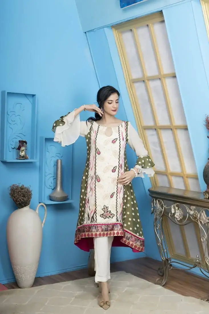 Cream georgette embroidered a line kurta &