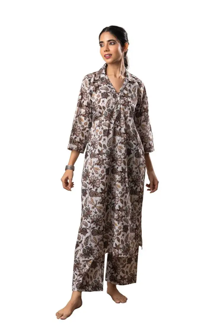 Off white jaal printed cotton kurta set