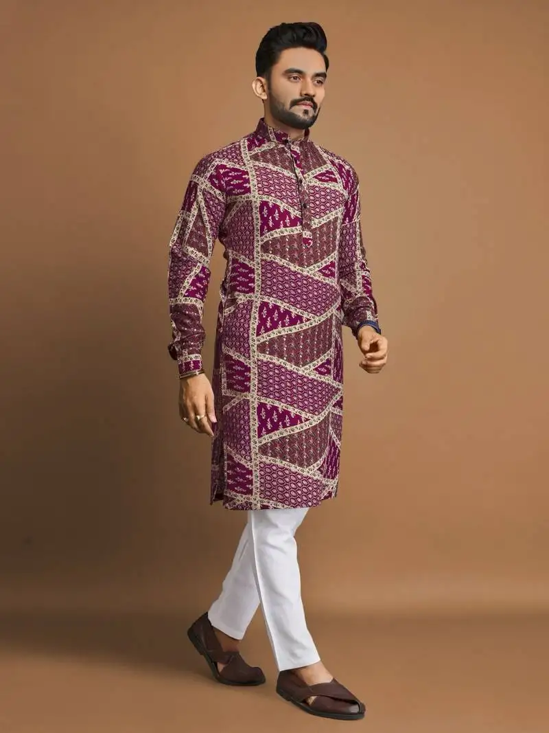 Pink soft cotton foil printed with ethnic motif design kurta pajama set+