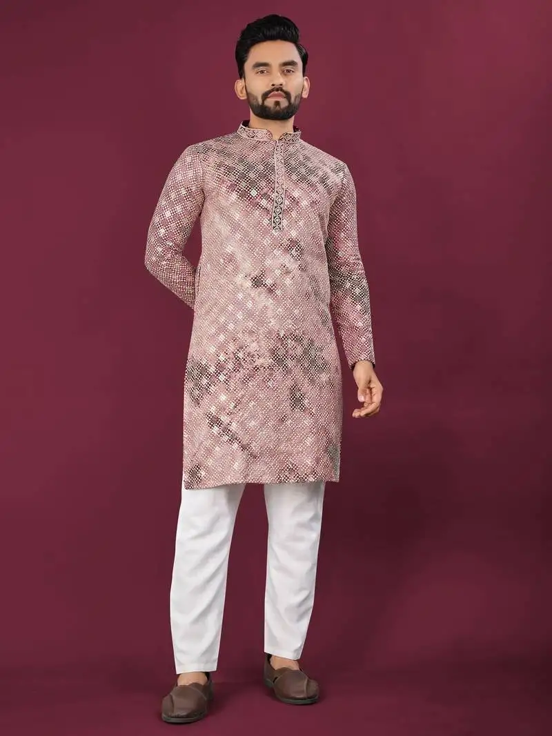 Pink viscose rayon chikankari lucknowi embroidered work kurta pajama set+