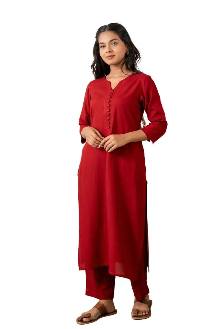 Maroon notched neck kurta set