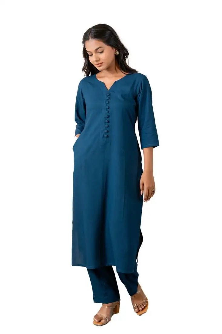 Sapphire notched neck with regular sleeve kurta set