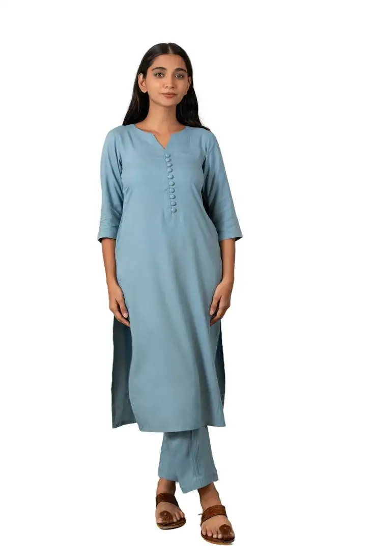 Grey notched neck with regular sleeve kurta set