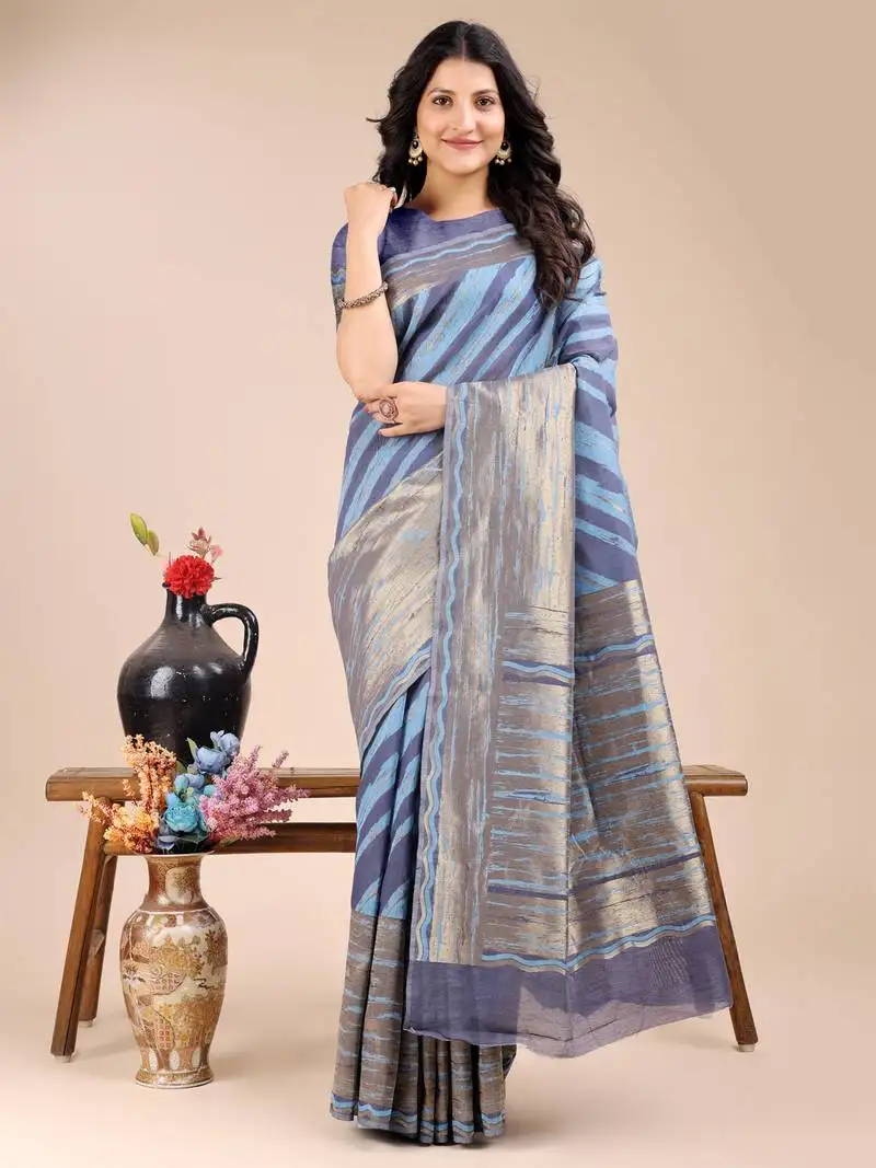 Blue cotton woven zari work tassel saree