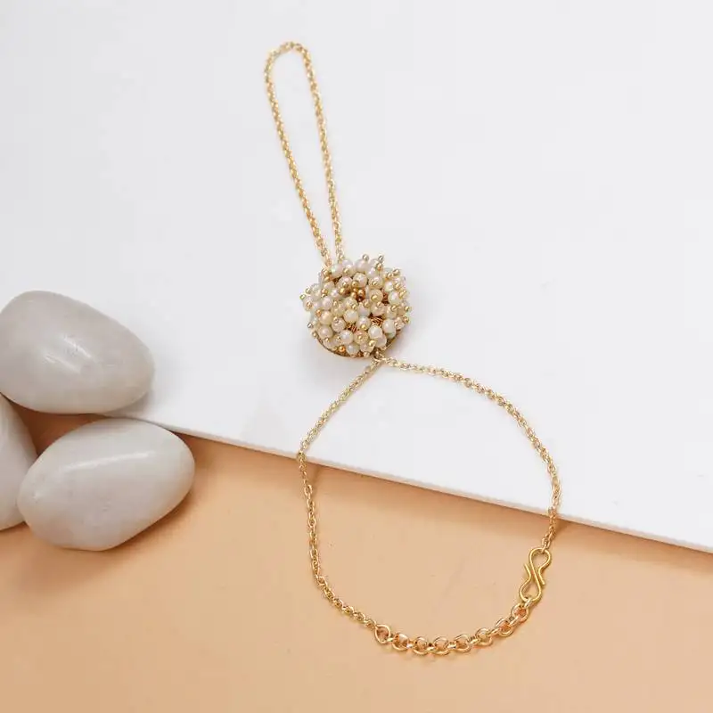 Golden pearl bloom haathphool bracelet