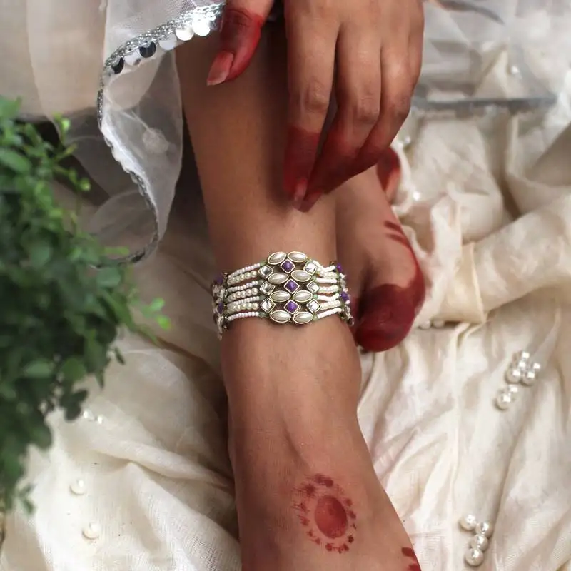 Pearl twirl adjustable anklet - set of 2 pieces